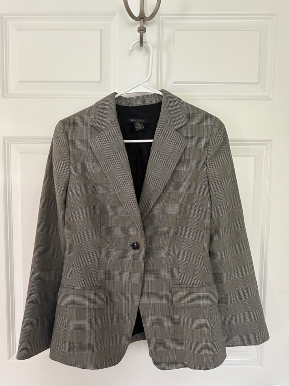 Brooks Brothers Classic Plaid Single-Button Women's Blazer - Gray
